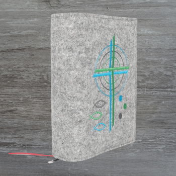 Wosadnikhülle in hellgrau meliert, Kreuze, Kreise, Fische, Punkte